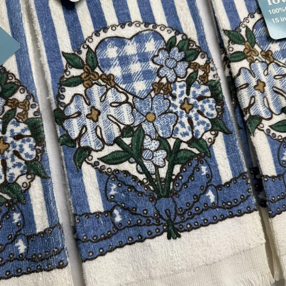 Woolworth Vintage Blue Floral Kitchen Towels Set Of 3 Cotton Country